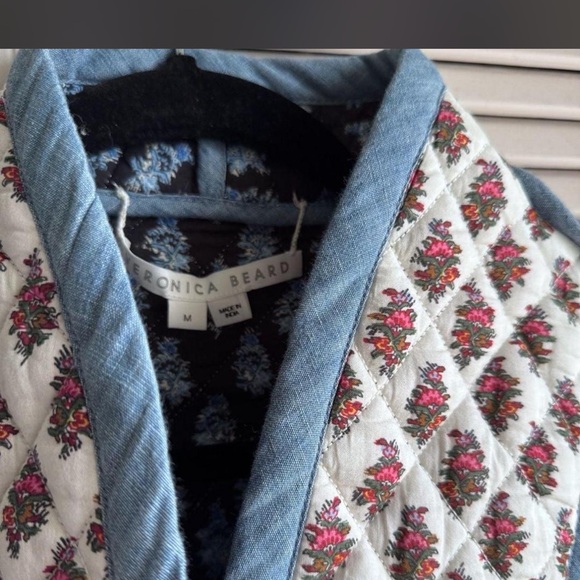 Veronica Beard Kamila Reversible Quilted Cropped Jacket Cream Multi - Picture 2 of 6